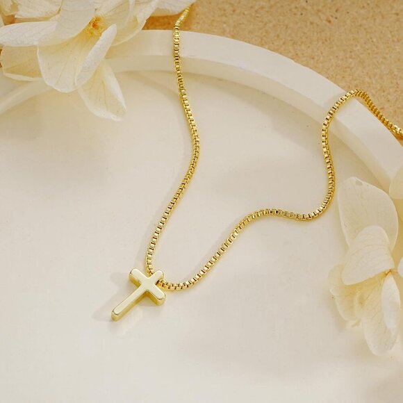 Gold Cross Necklace for Women Trendy, 14K Gold Plated Charm Choker, Religious Fa - Picture 5 of 9